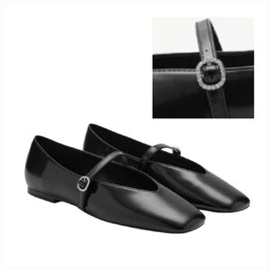 NEW! MANGO MNG Patent Like Ballet Style Flats Rhinestone Buckle 8.5.